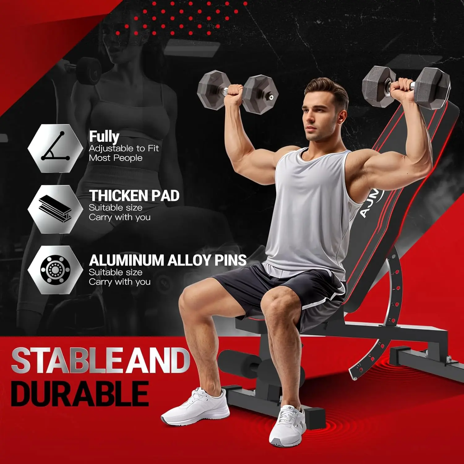 Weight Bench,Adjustable Workout Bench for Home Gym with 1200 LBS,Adjustable Back and Seat Exercise Incline for Full-Body Strengt - Image 4