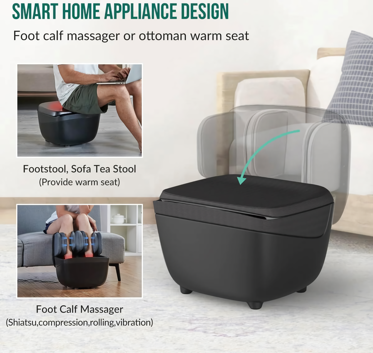 2-in-1 Foldable Foot and Leg Massager with Heat, Shiatsu, Compression & Ottoman - Image 6