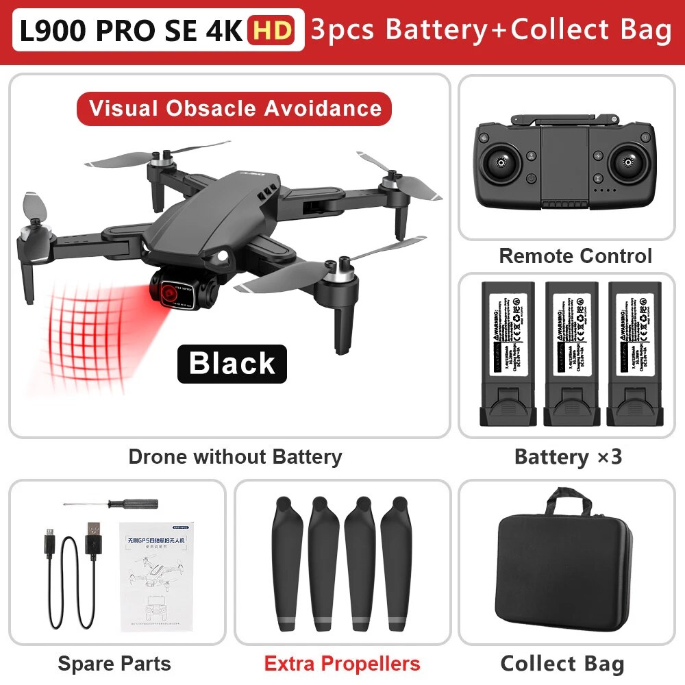 Black 4K HD with 3 Battery Bag
