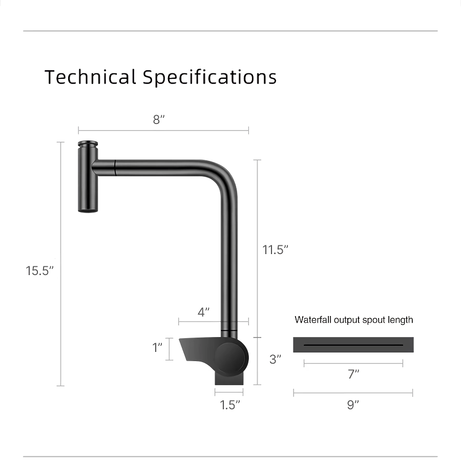 Contemporary Black Brass Waterfall Kitchen Faucet with Pull-Out Sprayer - Image 8