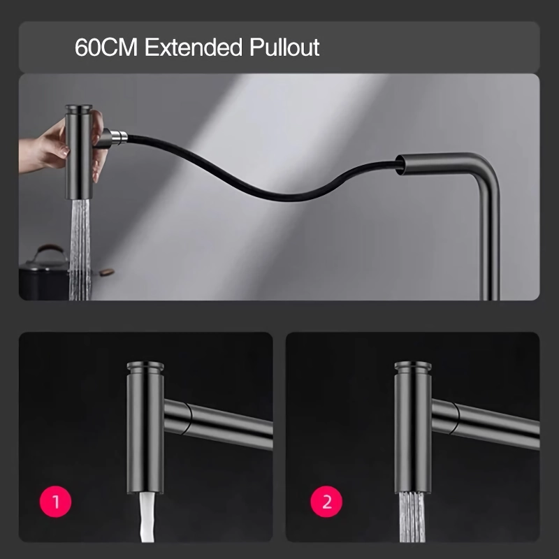 Contemporary Black Brass Waterfall Kitchen Faucet with Pull-Out Sprayer - Image 6