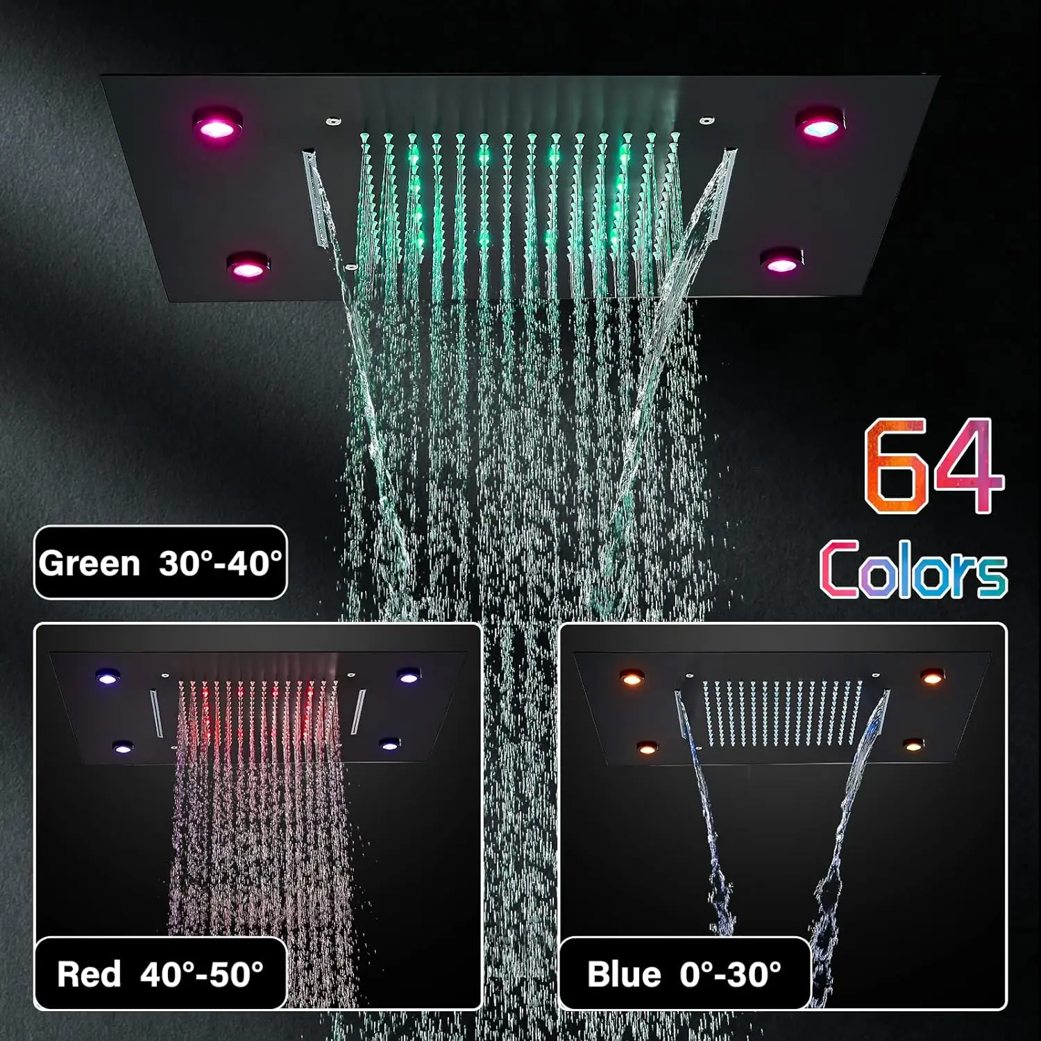 Luxury Gold Thermostatic LED Shower Set with Rainfall & Waterfall Ceiling Mount - Image 5