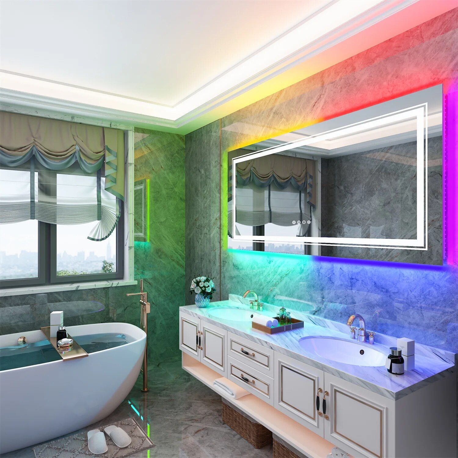 Elegant LED Vanity Mirror with RGB Backlight & Dimmable Anti-Fog Features for Modern Bathrooms - Image 6