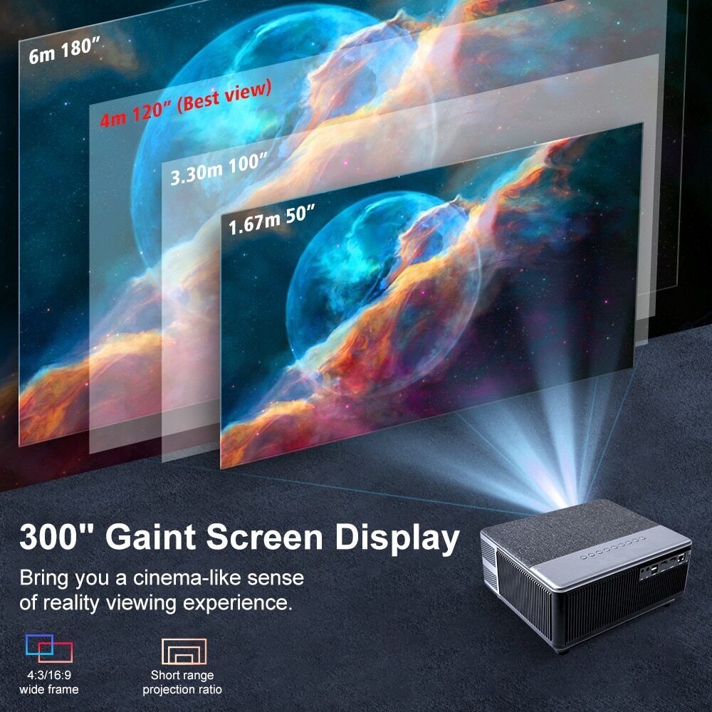 Full HD 1080P WiFi LED Projector with Android OS, 2K 4K Video Support, and Auto Keystone Correction - Image 3